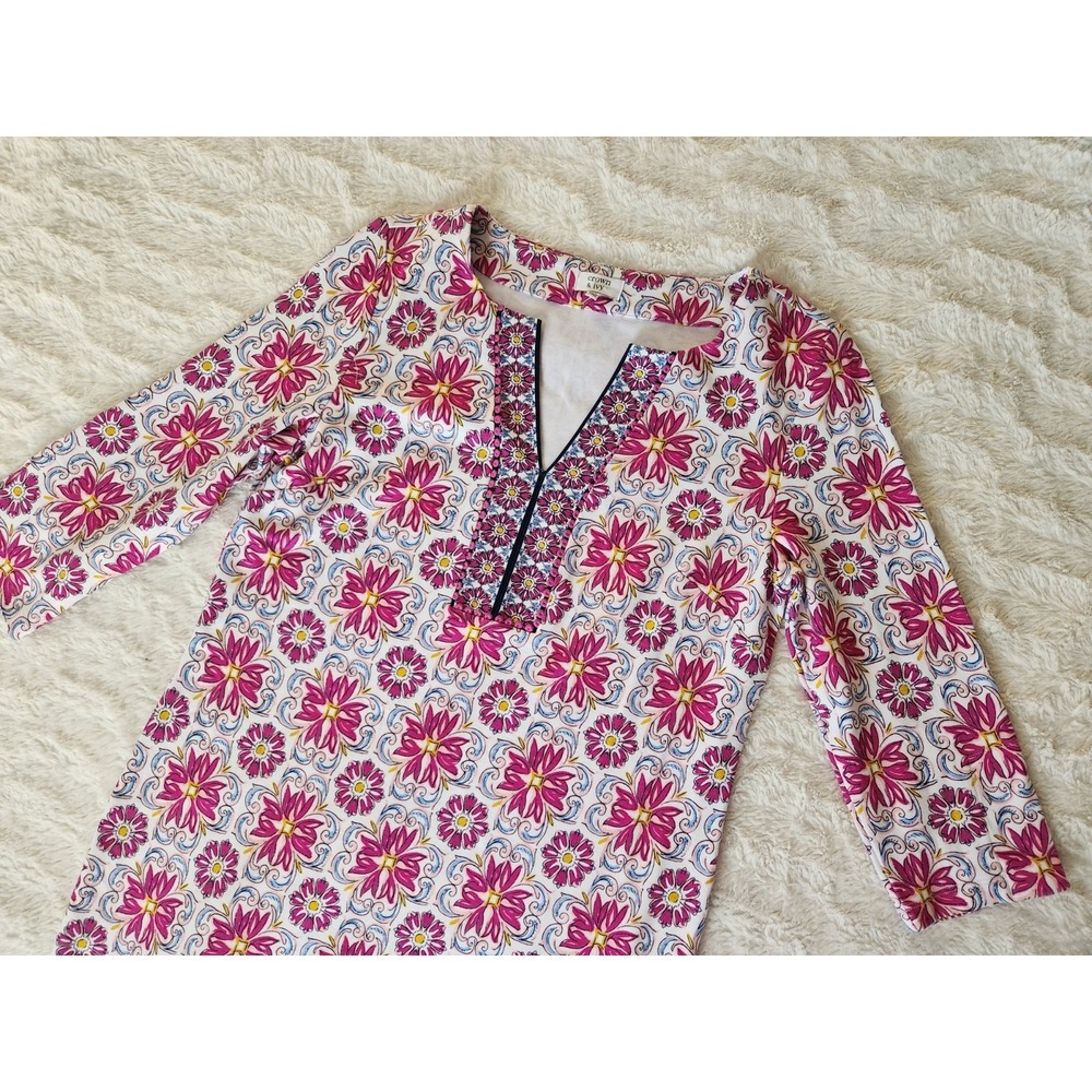 Crown & Ivy 3/4 Sleeve V Neck Dress Multicolored Geometric Pattern Womens XS‎